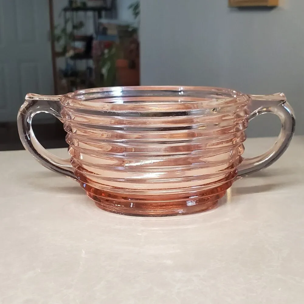 Anchor Hocking Pink Depression Glass Sugar Bowl Manhattan Pattern
